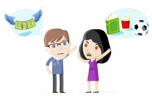 Illustration of parents fighting over child expenses
