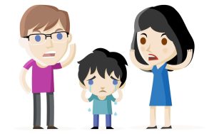 Illustration of couple fighting over child