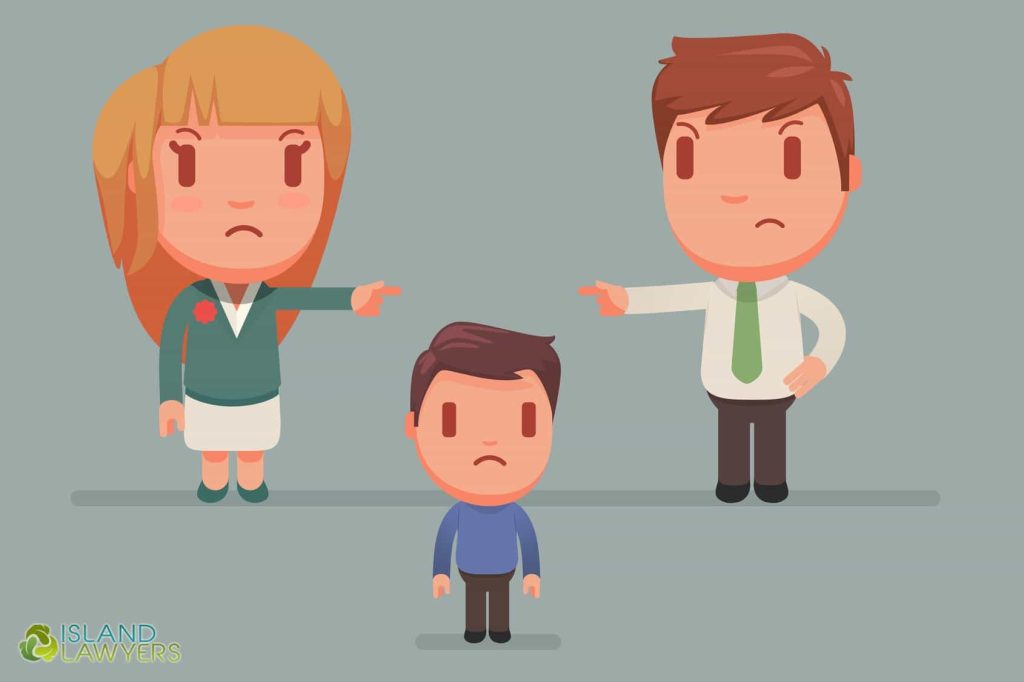 Illustration of parents fighting over child