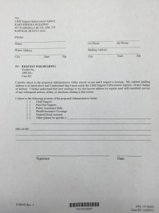 Request for Hearing form