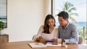 Couple reviewing a prenuptial agreement in Hawai'i