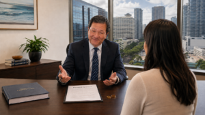 Attorney consulting with individual about a prenuptial agreement