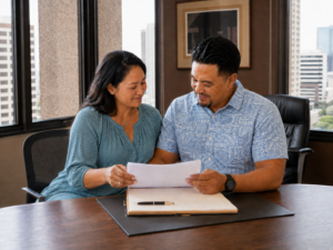 Couple reviewing adoption documents